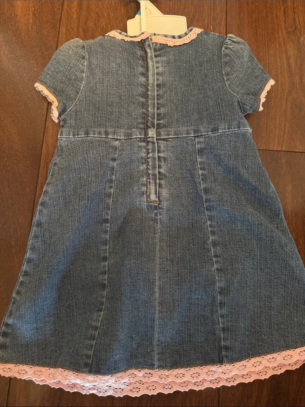 Guess Denim Girls' Dress with Pink Trim and Multicolor Floral Embroidery. NWOT